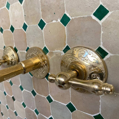 Wall-Mounted Brass Bathroom Tap with Vintage Lever Handles