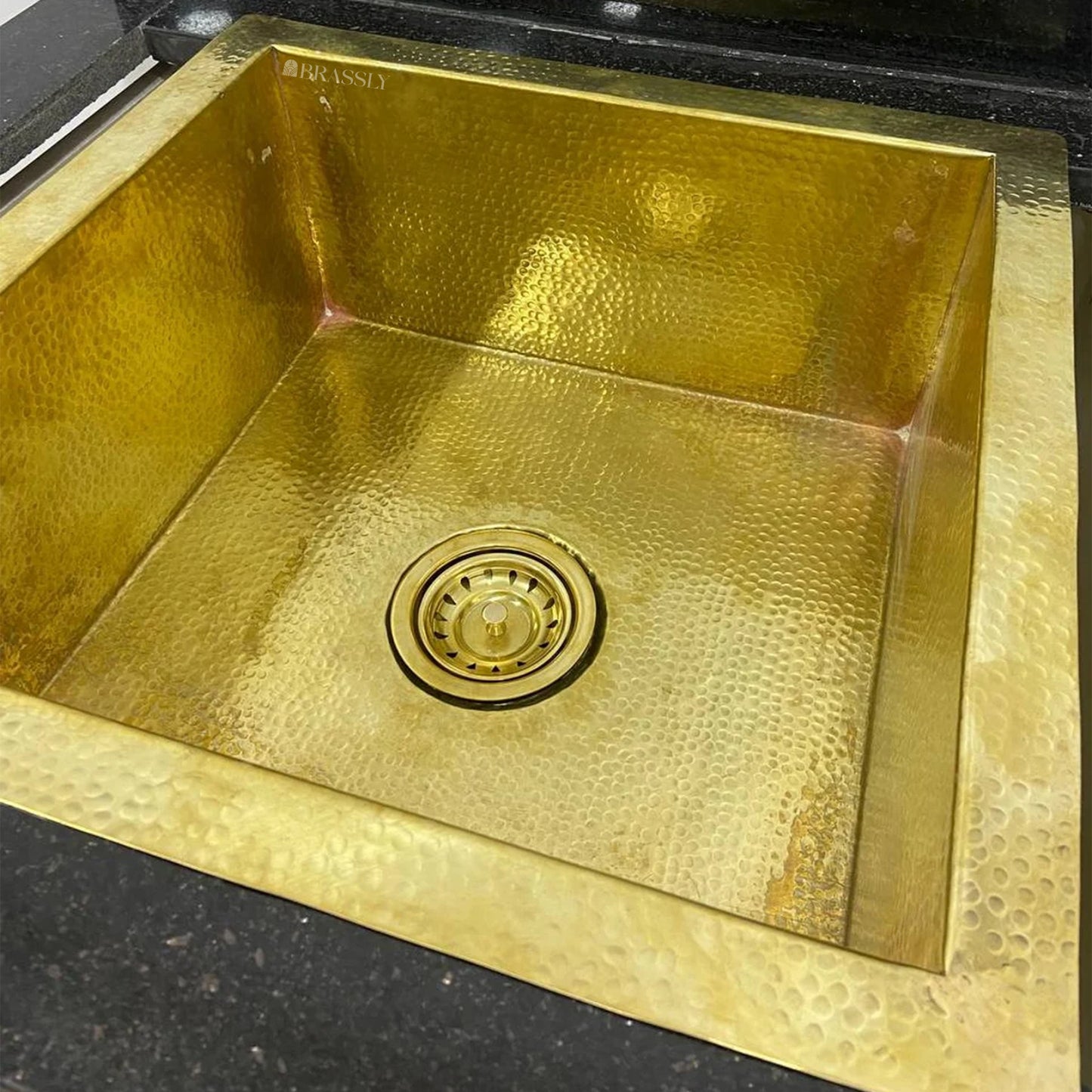 Hammered Brass Undermount Sink with Custom Drain - Kitchen, Bar & Outdoor