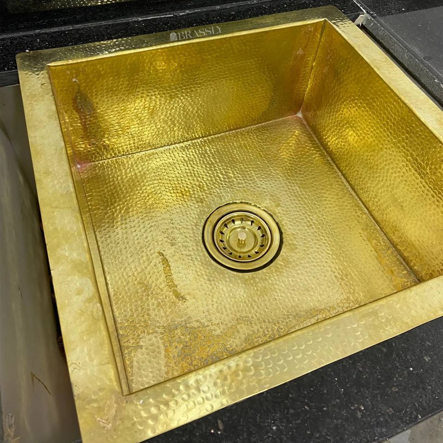 Hammered Brass Undermount Sink with Custom Drain - Kitchen, Bar & Outdoor