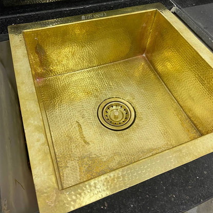 Hammered Brass Undermount Sink with Custom Drain - Kitchen, Bar & Outdoor