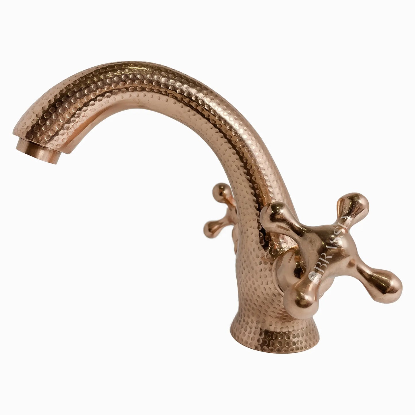 Hammred Copper Bathroom Tap, Bathroom Sink Tap with Simple Cross Handles