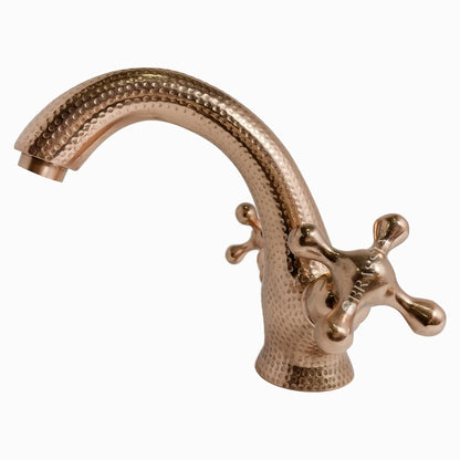 Hammred Copper Bathroom Tap, Bathroom Sink Tap with Simple Cross Handles
