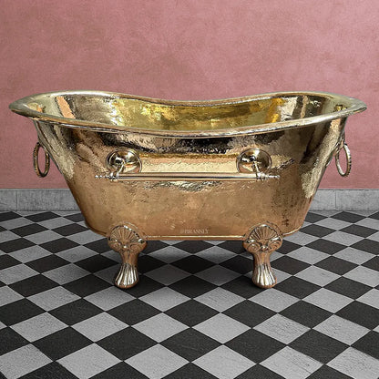 Unlacquered Brass Clawfoot Bathtub with Hammered Finish & Towel Holder – Luxury Freestanding Bath