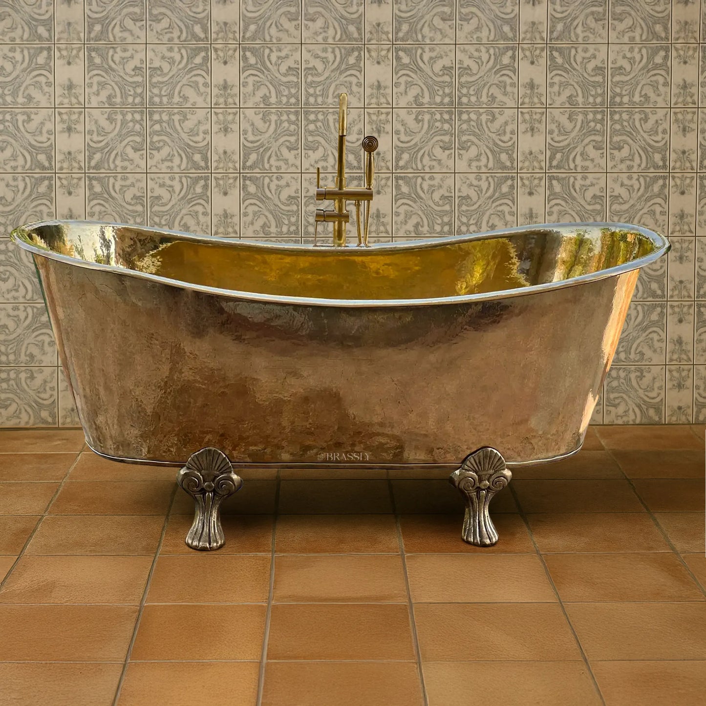 Antique Brass Slipper Clawfoot Bathtub – Solid Freestanding Luxury Bath