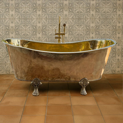 Antique Brass Slipper Clawfoot Bathtub – Solid Freestanding Luxury Bath
