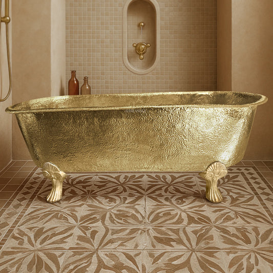 Antique Unlacquered Brass Slipper Bathtub – Handmade Solid Brass Freestanding Bath 69″ (L) x 27″ (W) x 24″ (H)