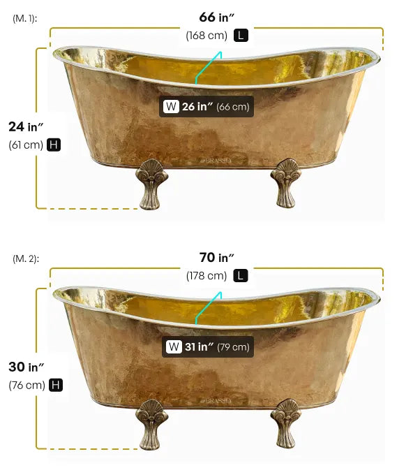 Antique Brass Slipper Clawfoot Bathtub – Solid Freestanding Luxury Bath