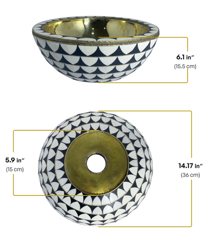 Brass Bathroom Sink, White And Black Pattern, Copper Resin Vanity Vessel Sink