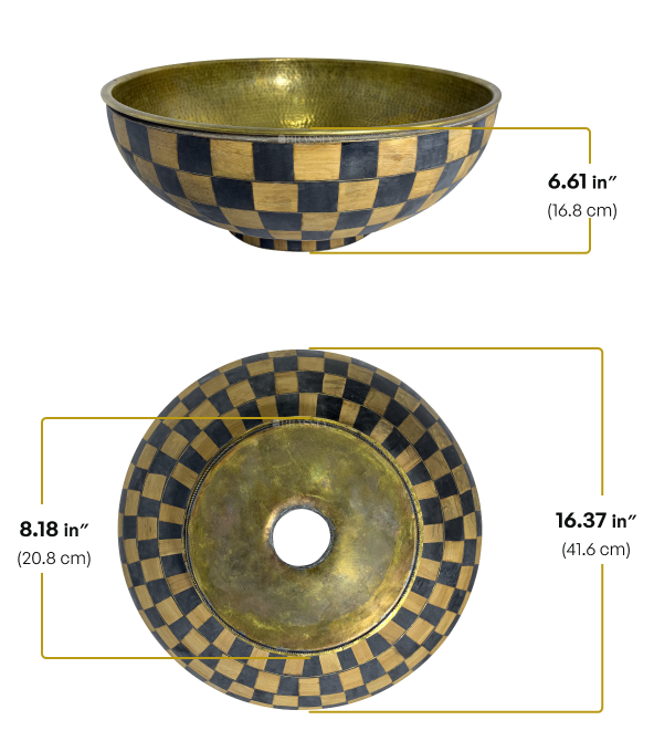 Hammered Brass Sink With Wood And Black Resin Pattern