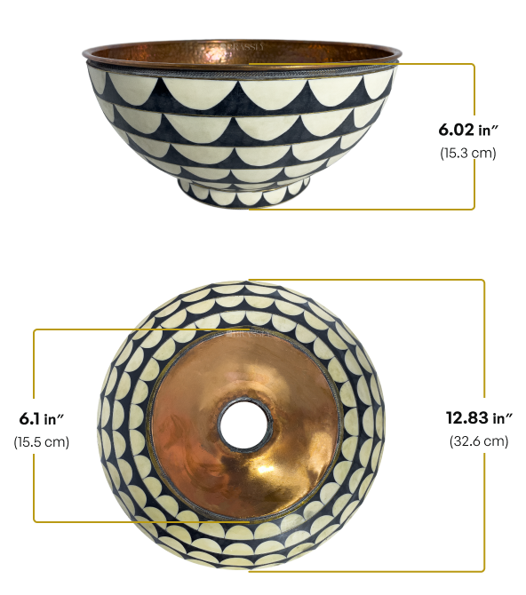 Brass Bathroom Sink, White And Black Pattern, Copper Resin Vanity Vessel Sink