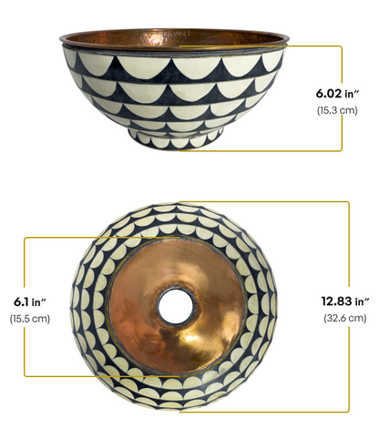 Brass Bathroom Sink, White And Black Pattern, Copper Resin Vanity Vessel Sink