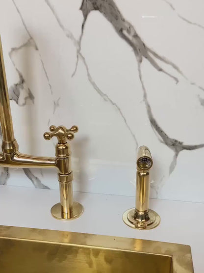 Unlacquered Solid Brass Kitchen Sink Tap - Vintage Brass Kitchen Tap for Elegant Kitchens